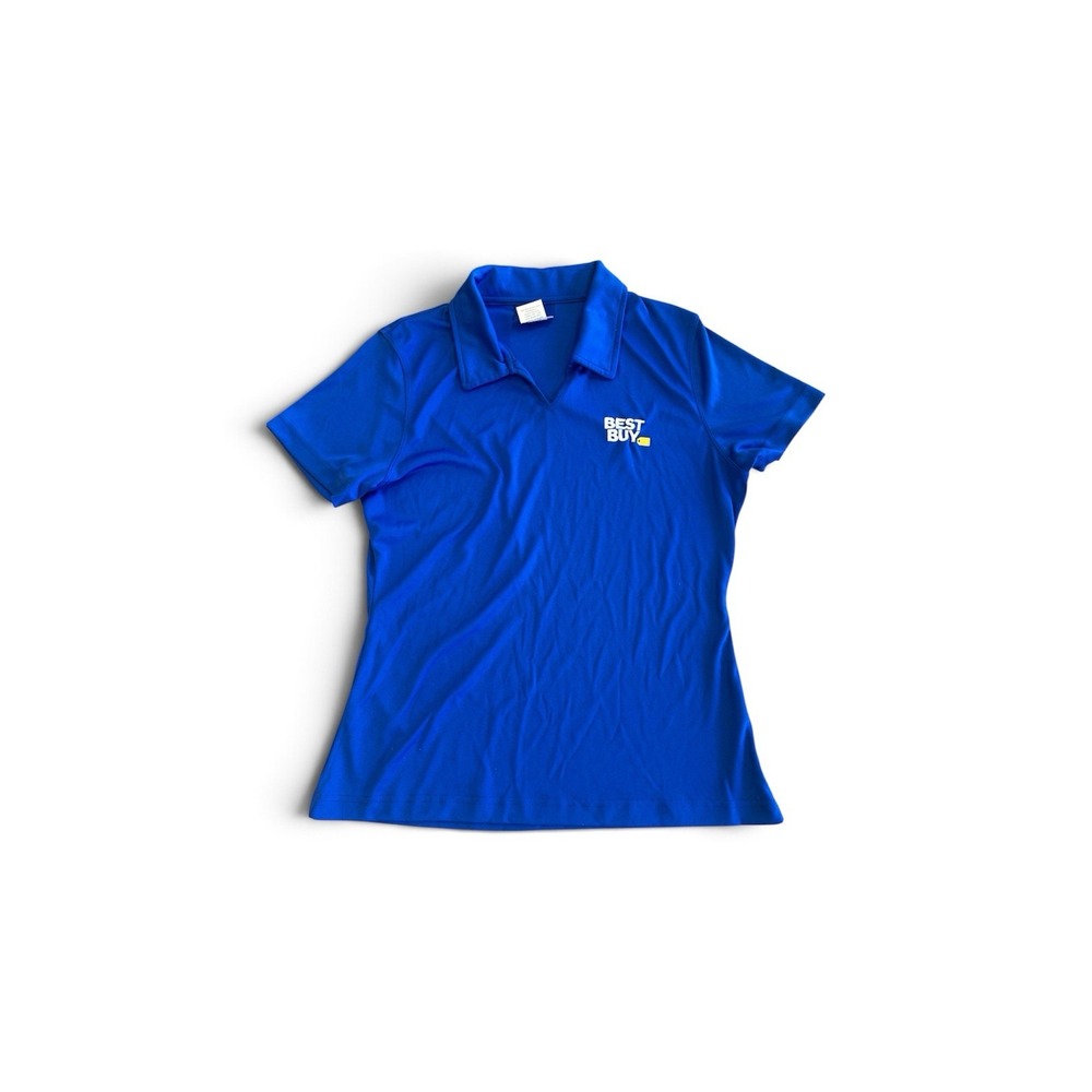 Best Buy Polo Shirt Women Blue Sz M Employee Work Uniform Polyester Short Sleeve
